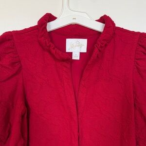 Lilly Pulitzer Textured Red Puff-Sleeve Dress with Ruffled Collar